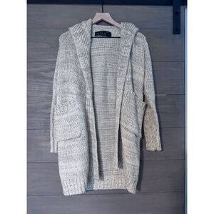 POL Women's Cable Knit Hooded Long Cardigan Small Duster Gray‎ Lagenlook